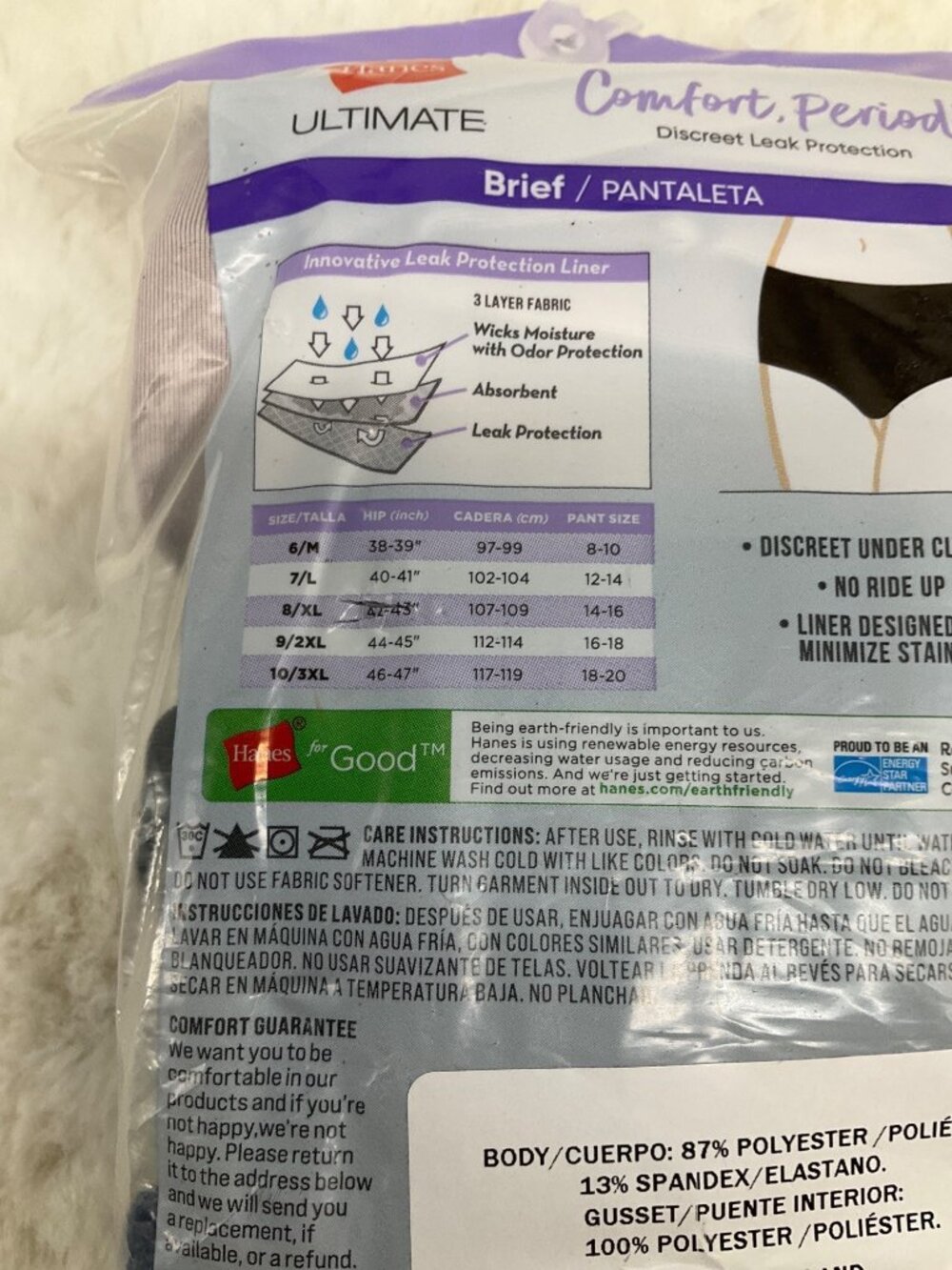 Hanes 3 pr. Ultimate Brief Light Comfort Period Protection Underwear Size 3XL - Picture 5 of 6